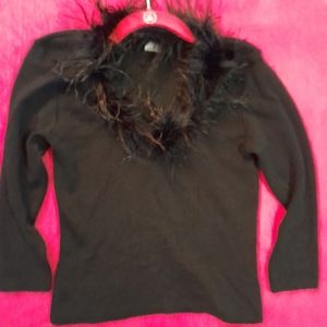 Feathered Collar Black Sweater